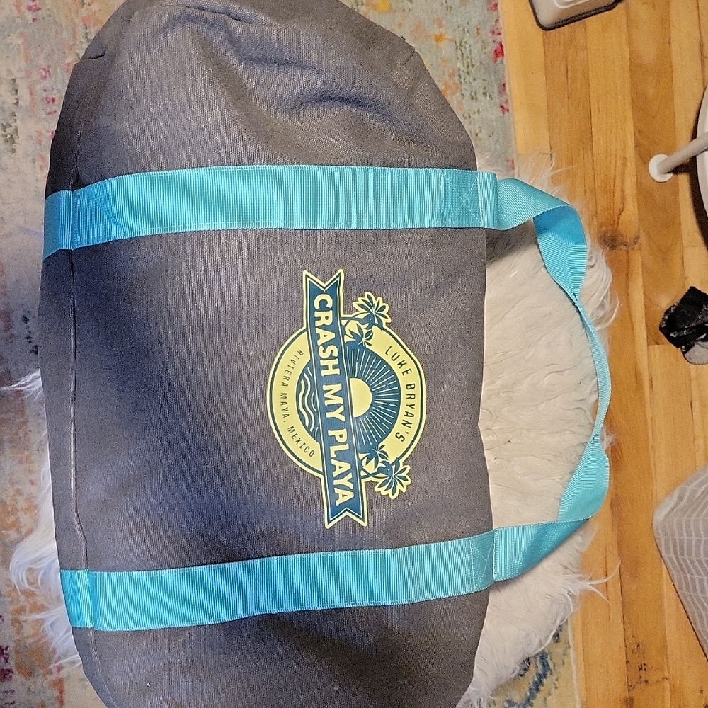 Grey and Teal Weekend Duffel Bag Crash my Playa with all the freebies